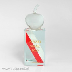 Statuetka szklana - Bryła grawerowana z jabłkiem - Patriotyczna